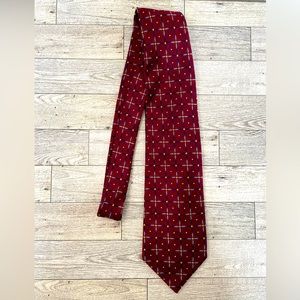 Lands' End Silk Tie Red Blue Geometric Men Necktie 58.5”‎ x 3.75”